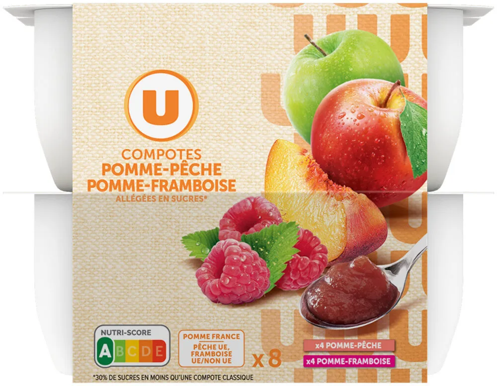 Coupelles 4 pomme pêches et 4 pomme framboise allégée 8x100g