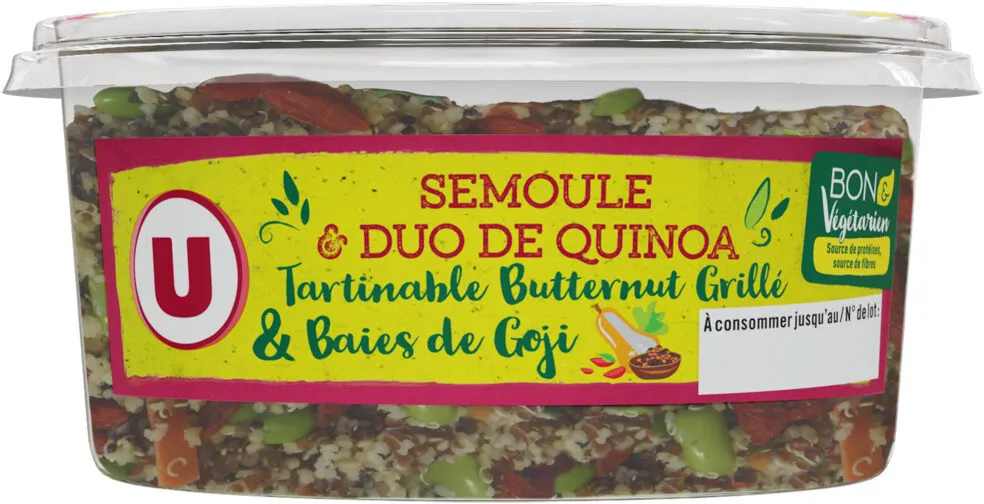 Semoule et duo de quinoa, tartinable butternut grillé et baies de Goji