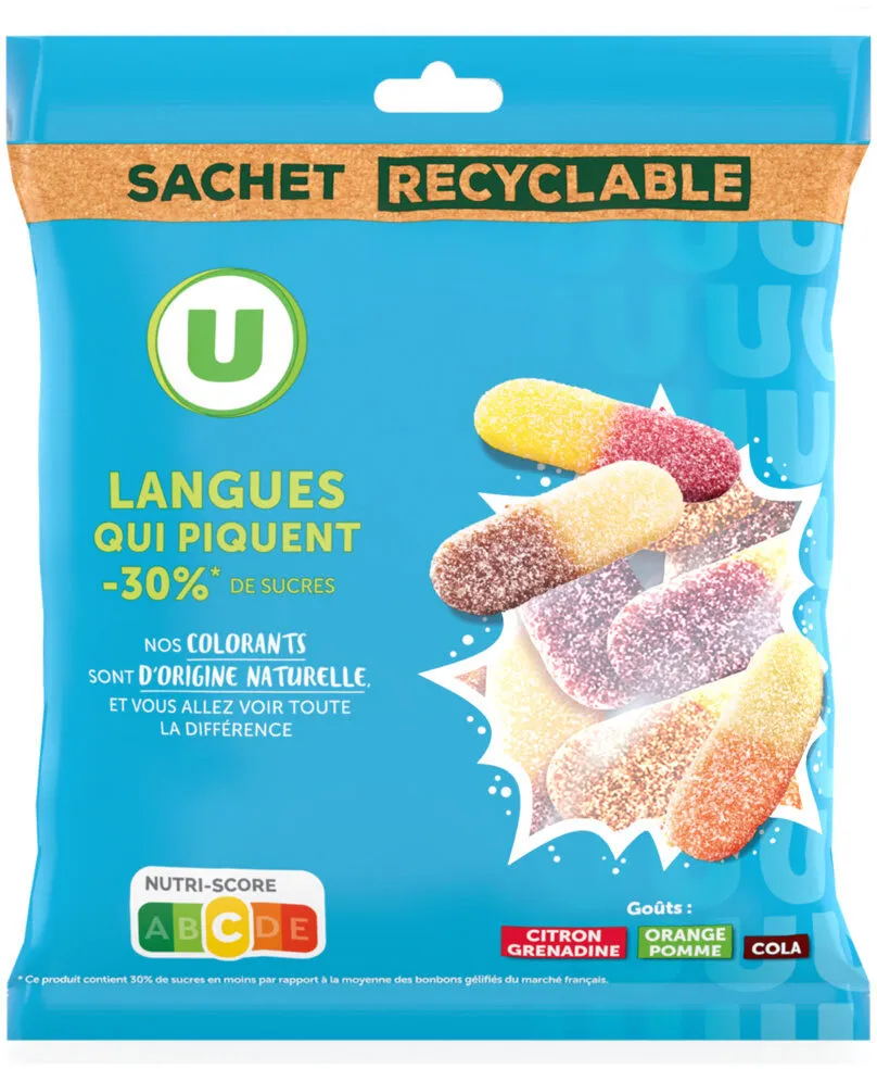 Langues acides 30% de sucres en moins sachet de 175g