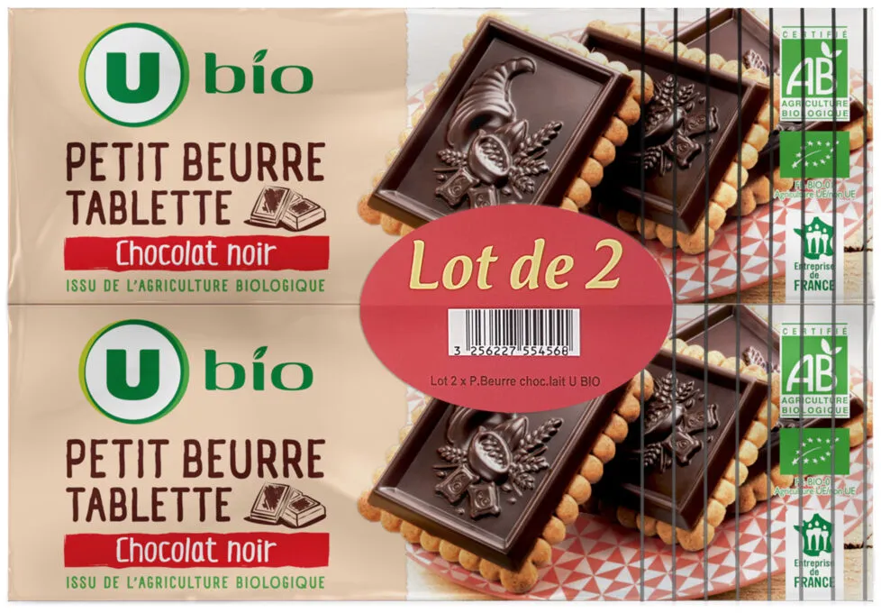Biscuits Petit beurre chocolat noir tablette bio, paquet 2x150g