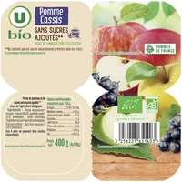 Purée pommes cassis sans sucres ajouté. coupelle 4x100g