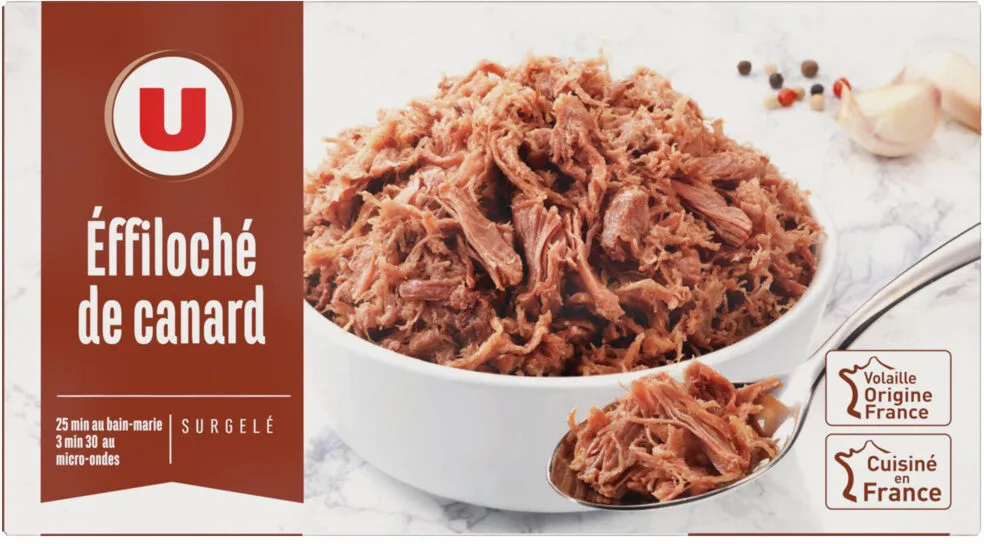 Effiloché de viande de canard cuite assisonnée sous vide