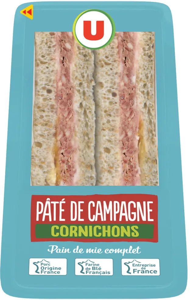 Sandwich club pâté de campagne cornichons et salade