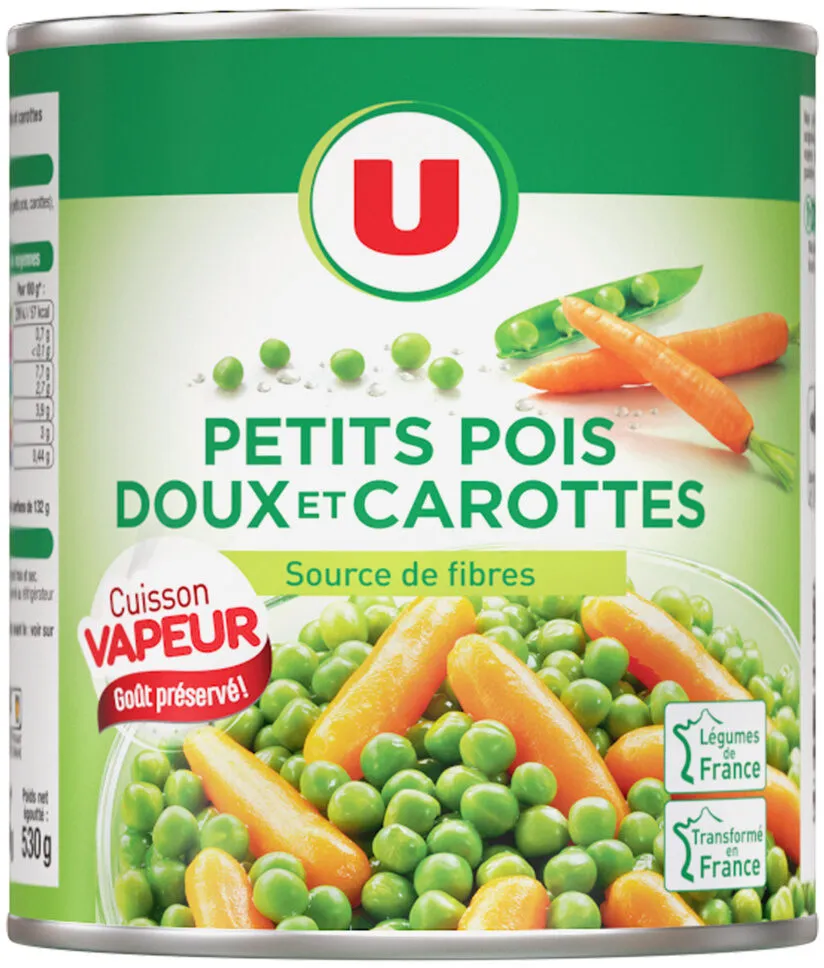 Petits pois doux et carottes Cuisson vapeur - Boîte de 530g net égoutté