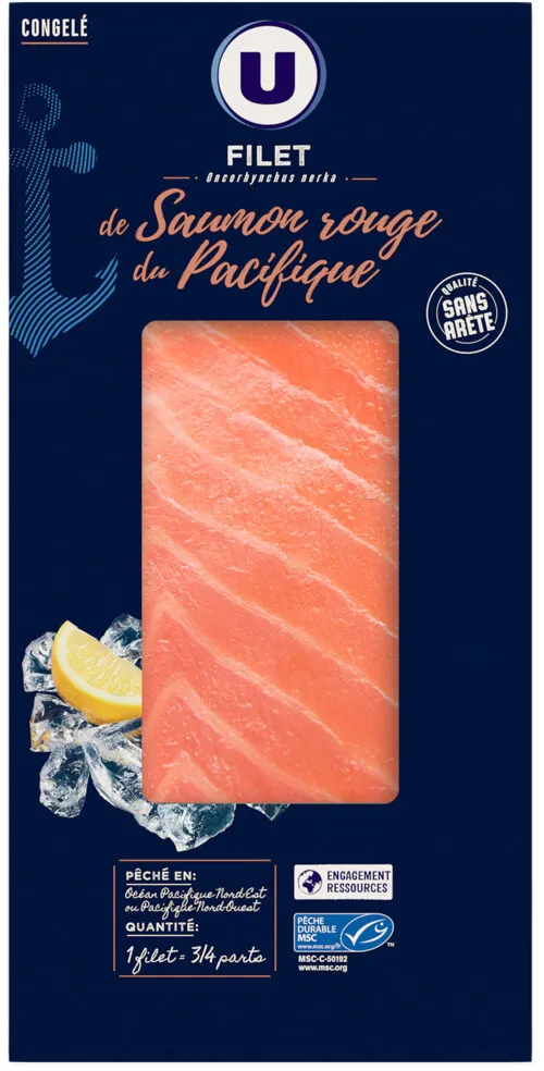 Filet de saumon rouge du Pacifique MSC avec peau sans arête congelé