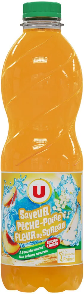 Boisson aux fruits plate pêche, poire fleur de sureau