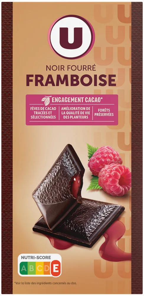 Chocolat noir fourré et pépites à la framboise Tablette de 130g