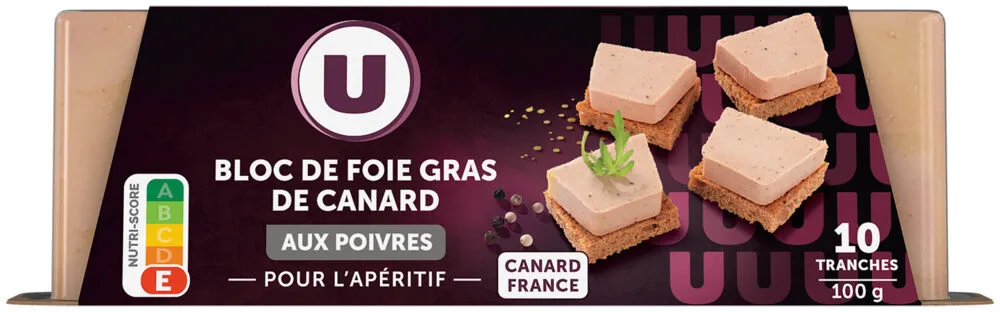 Bloc de foie gras de Canard aux poivres origine France - 100g