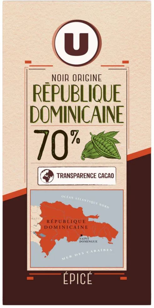Chocolat noir 70% cacao République Dominicaine Tablette de 100g