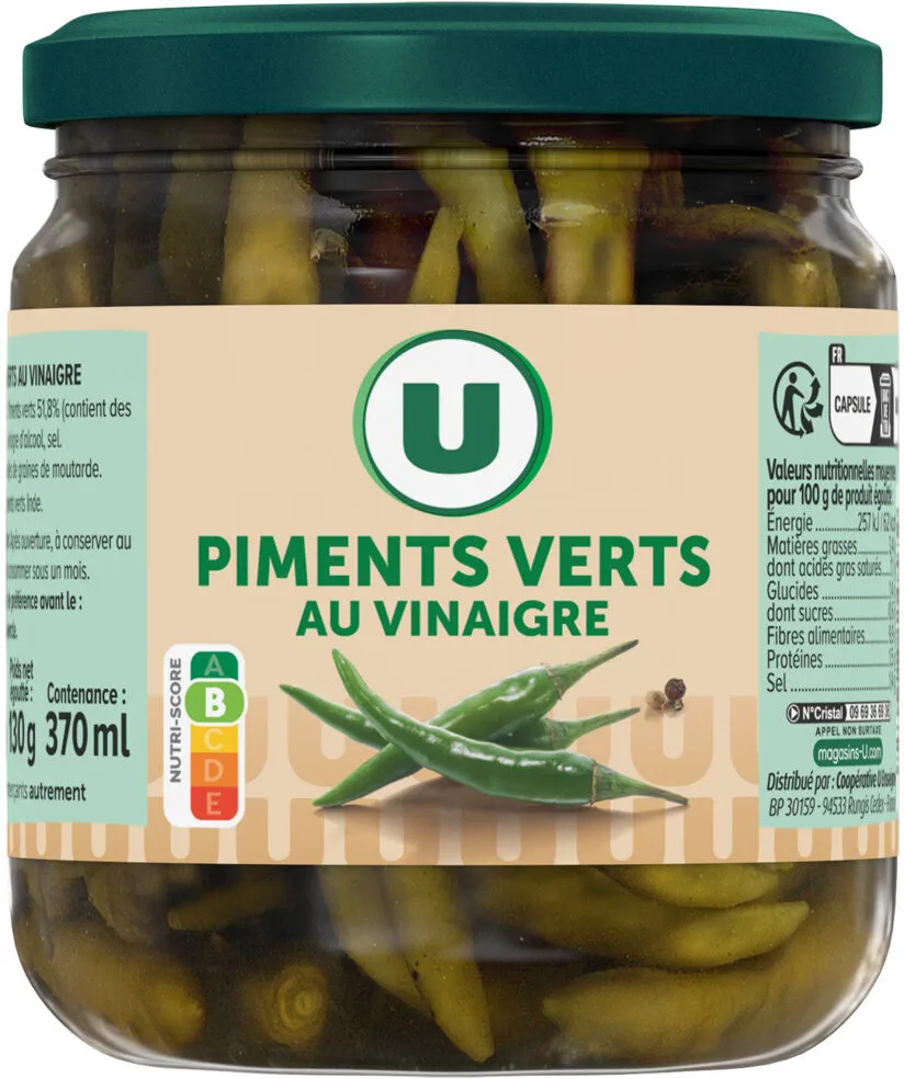Piments verts au vinaigre bocal 37cl 130g