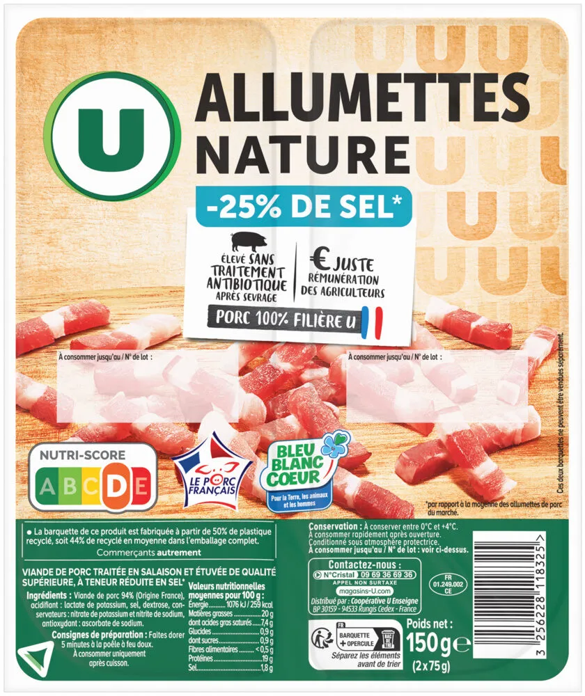 Allumettes de porc nature tsr Bleu Blanc Coeur 2X75g 150g