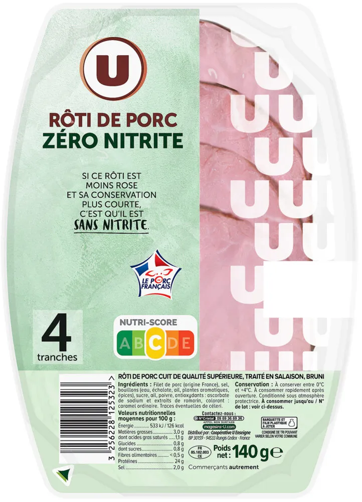 Rôti porc cuit qualité supérieure traité salaison,bruni zéro nitrite