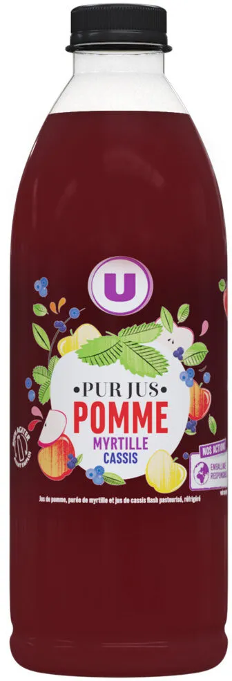 Pur jus pomme /myrtille/cassis réfrigéré PET flash pasteurisé 1L