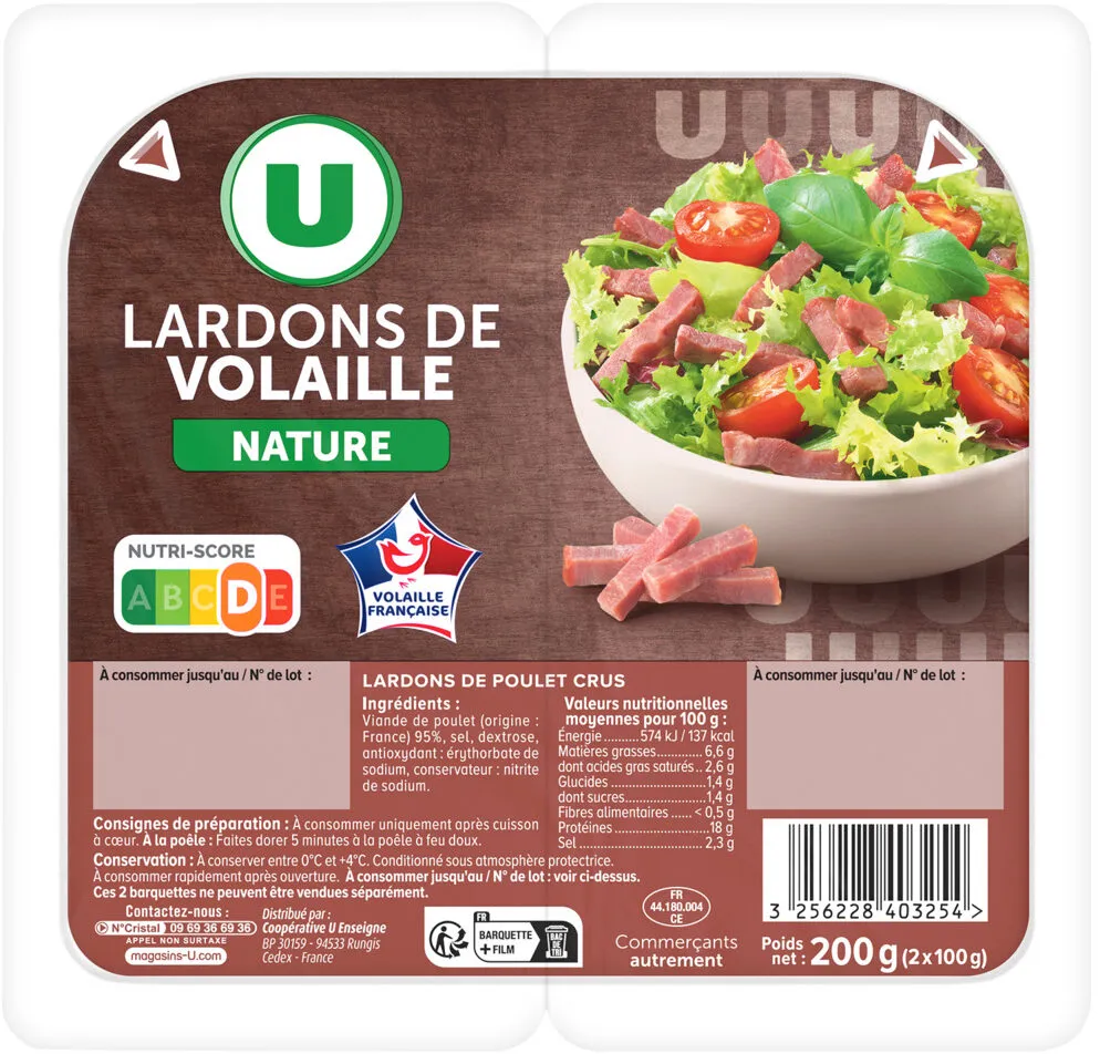 Lardons de volaille nature 2x100g