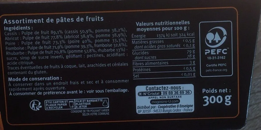 Assortiment pâtes de fruits sans arôme ajouté - 300g