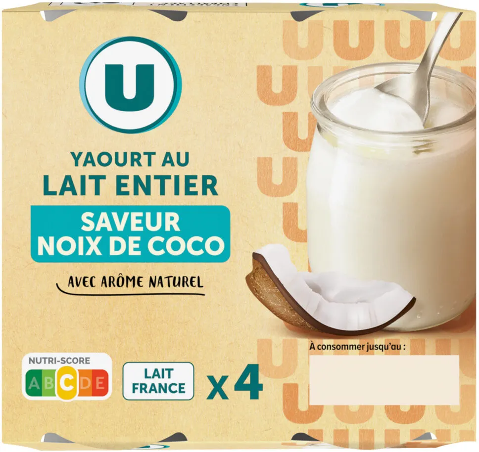 Yaourt au lait entier parfum coco pot verre 4x125g