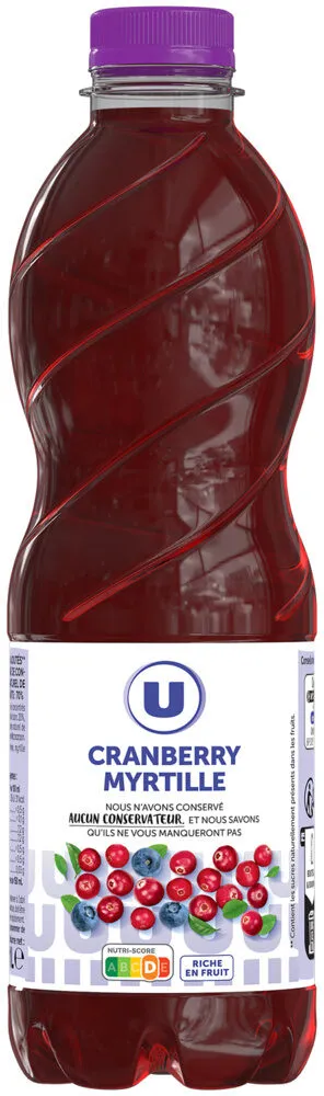 Boisson au cranberry myrtille sans sucres ajoutés bouteille de 1l