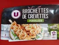 Brochettes crevettes ail/persil, transformé en France, 3 pièces, barquette de 135g