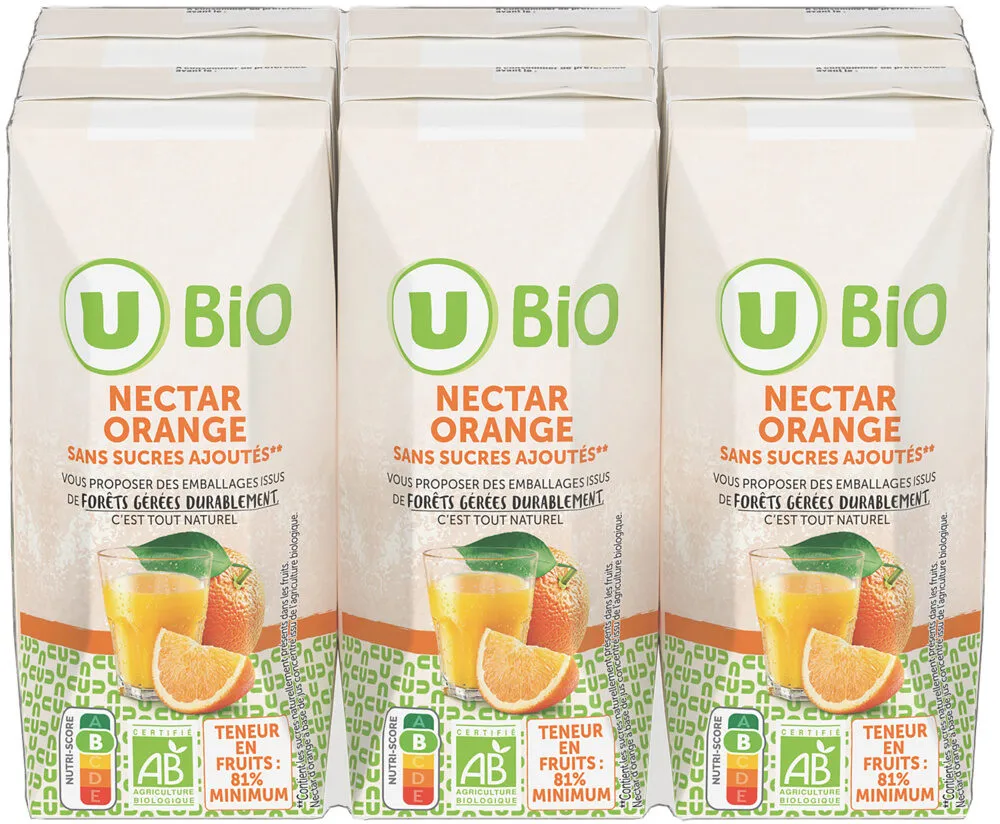 Nectar d'orange sans sucre ajoutés brique 6x20cl
