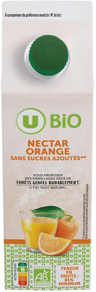 Nectar d'orange sans sucres ajoutés brique 1litre
