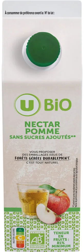 Nectar de pomme sans sucres ajoutés brique 1litre