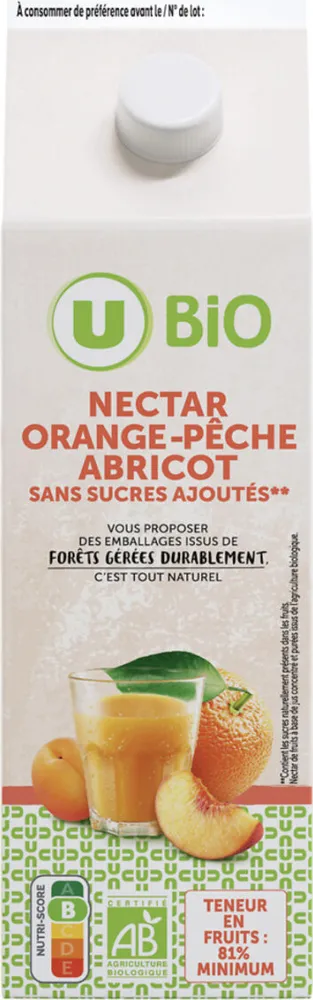 Nectar orange pêche abricot ss sucre ajoutés brique de 1 litre