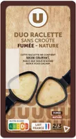 Fromage à Raclette sans croute Duo Nature & Fumé, lait pasteurisé, 27%MG, 400g