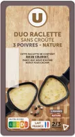 Fromage à Raclette sans croute Duo Nature & Poivre, lait pasteurisé,27%MG, 400g
