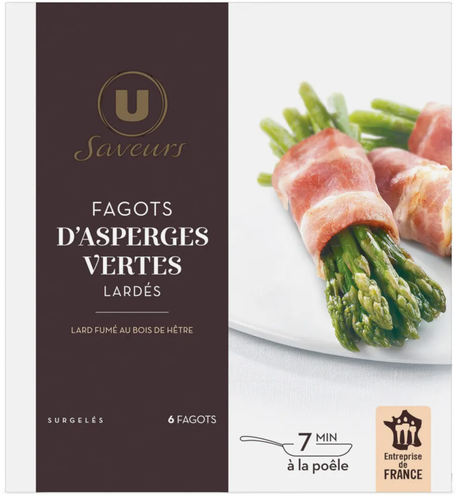 Fagots d'asperges vertes lardés surgelés