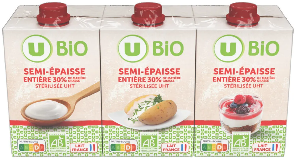 Crème semi épaisse entière stérilisée uht 30%mg 3x20cl