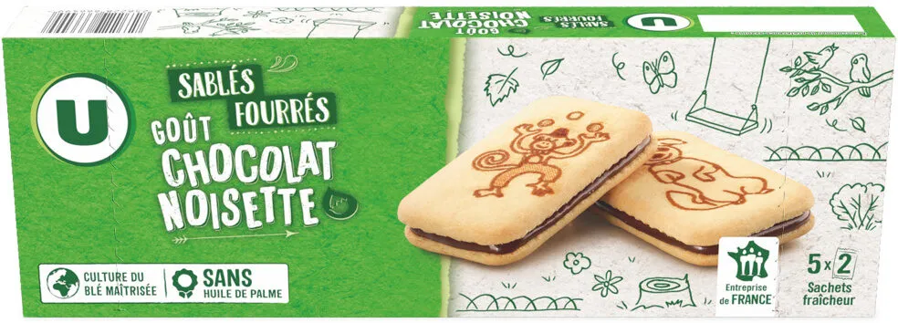 Biscuits Sablés fourrés parfum chocolat noisettes 125g