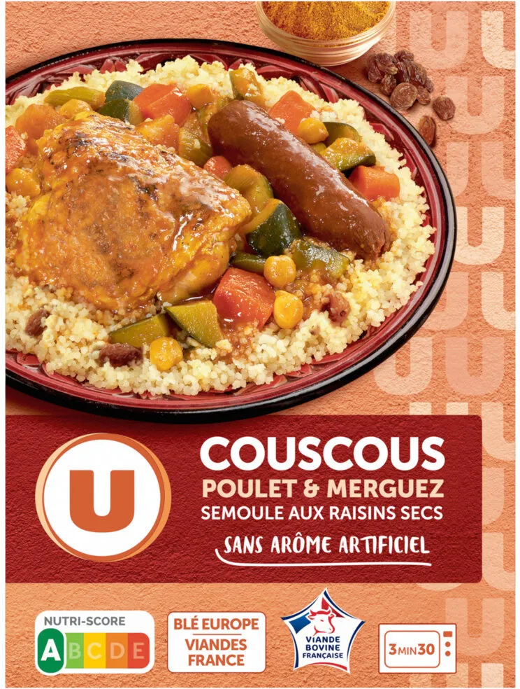 Plat cuisiné individuel Couscous légumes poulet semoule de blé et merguez 450g