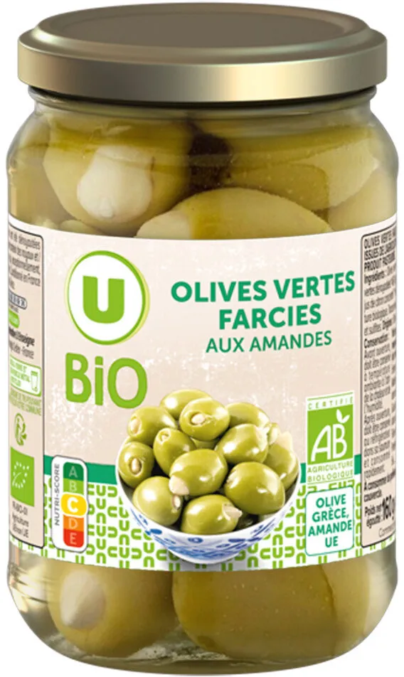 Olives vertes farcies aux amandes entières bocal 160g