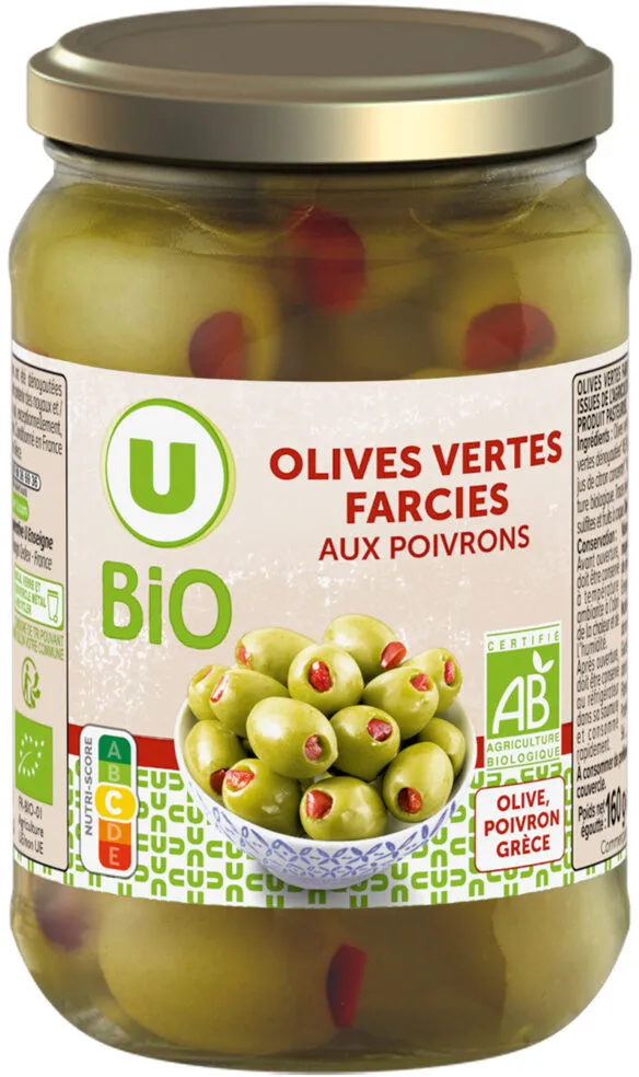 Olives vertes farcies aux poivrons bocal 160g
