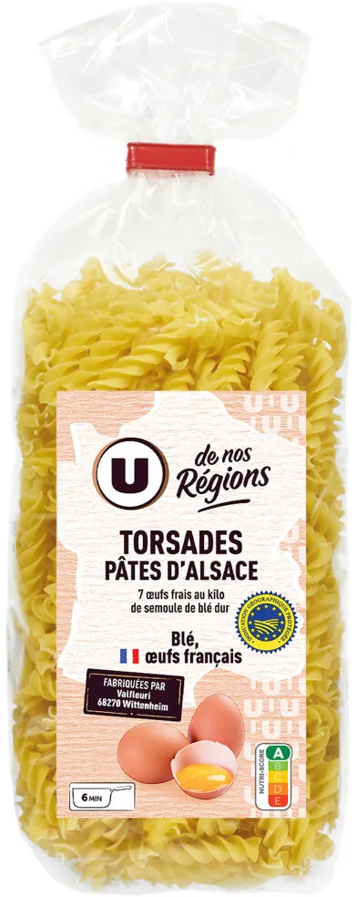 Pâtes Torsade IGP d'Alsace aux oeufs -Sachet 250g
