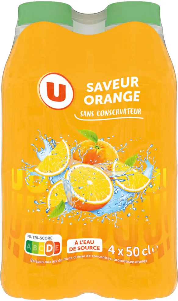 Boisson aux fruits plate saveur orange, Bouteille pet 4x50cl