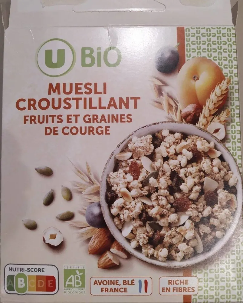 Céréales Muesli croustillant fruits secs et graines de courge - 500g