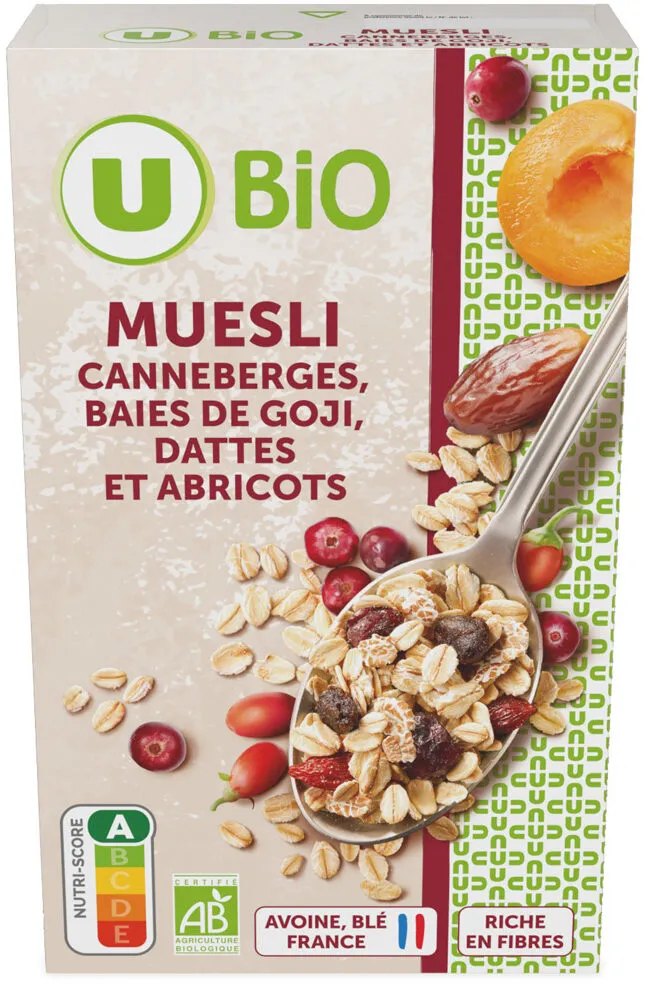Céréales Muesli canneberges baies de goji dattes abricots 375g