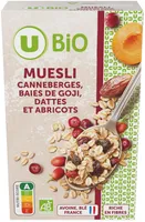 Céréales Muesli canneberges baies de goji dattes abricots 375g