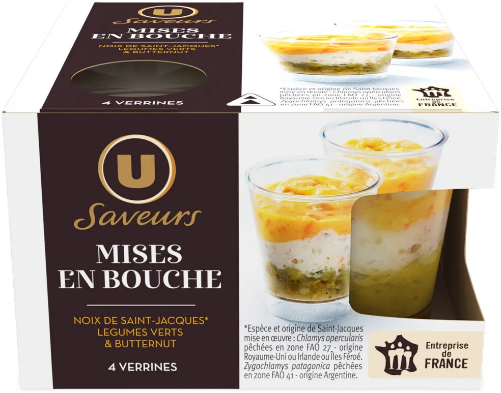 Mises en bouche Saint-Jacques, légumes verts, butternut, 4 verrines -160g
