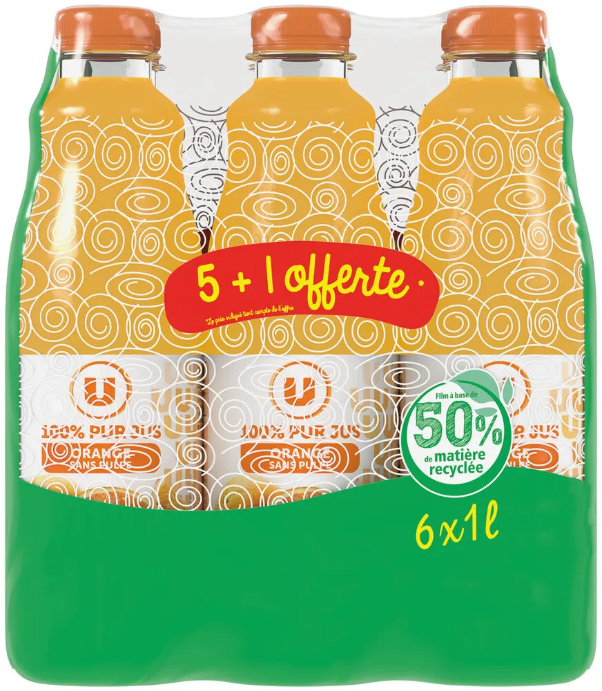 Pur jus d'orange sans pulpe pet 5x1l + 1 offerte
