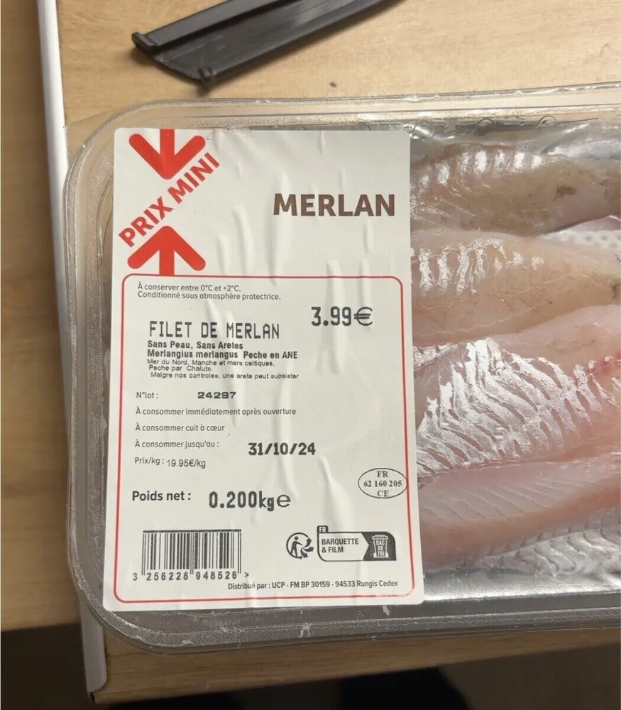 Filet de merlan sans peau, pêché en Atlantique Nord-Est, 200g
