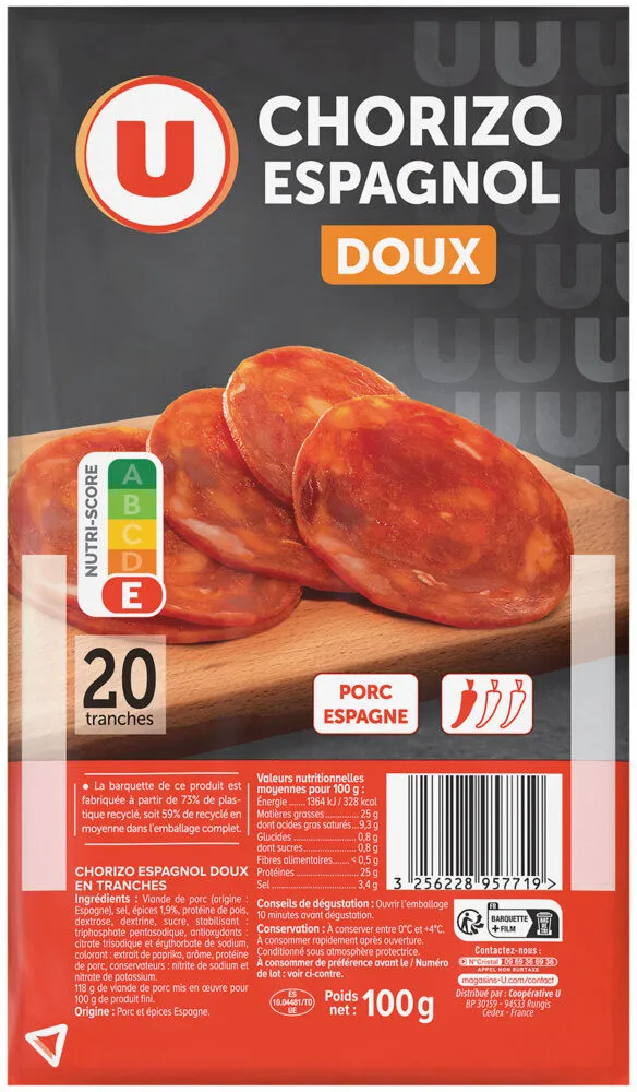 Chorizo doux tranché 100g