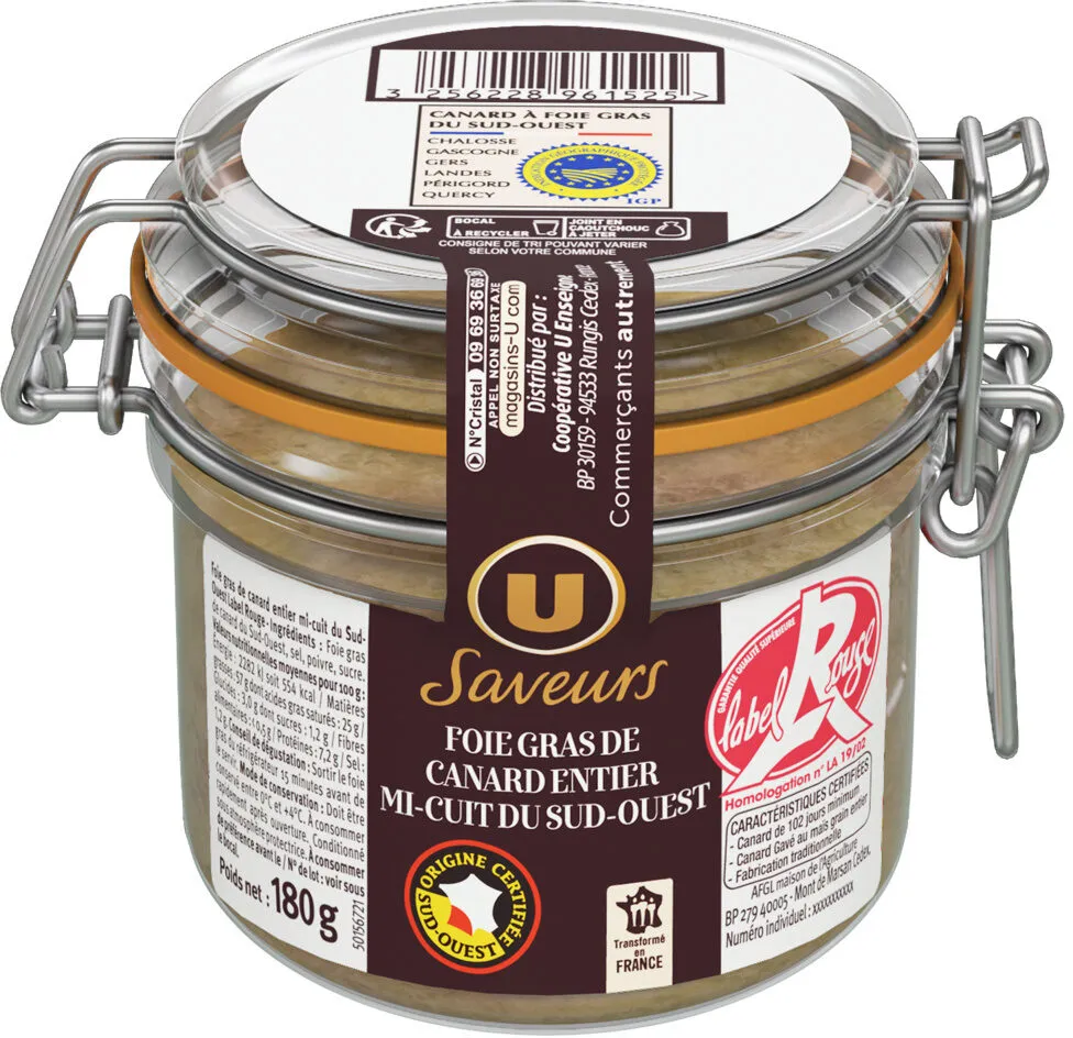 Foie gras de Canard entier du Sud-Ouest Label Rouge - 180g