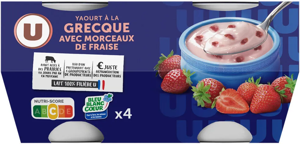 Yaourt à la grecque avec morceaux de fraise 4x150g