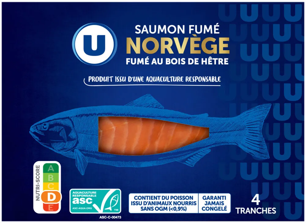 Saumon fumé au bois de hêtre, Atlantique Norvège, salé au sel sec, 4tranches - 140g