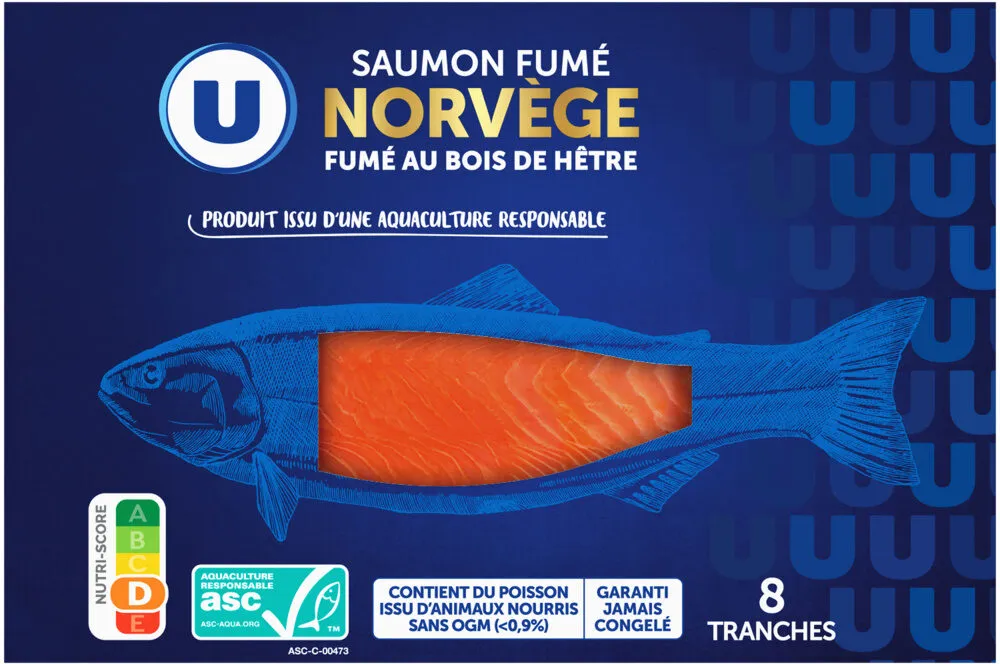 Saumon fumé au bois de hêtre, élevé en Norvège, salé au sel sec, 8 tranches - 300g