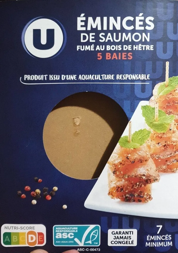 Emincés de saumon fumé Atlantique au bois de hêtre aux 5 baies 100g
