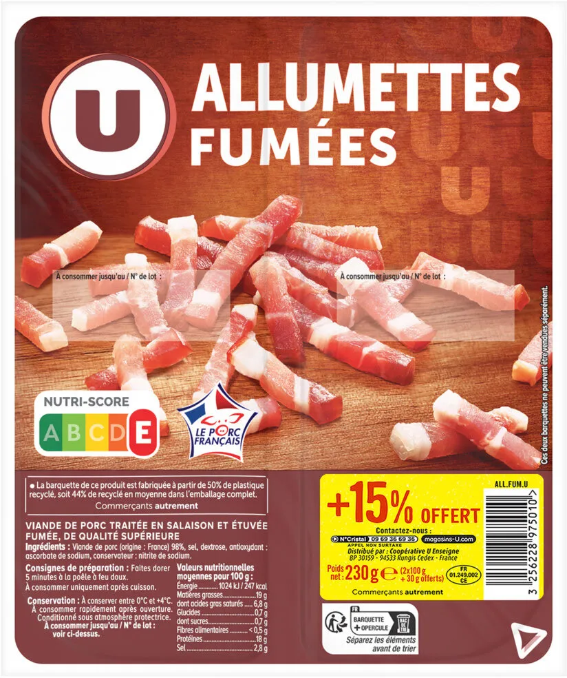 Allumettes de porc fumés VPF, 2x100g+15% offert