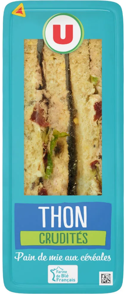 Sandwich pain de mie aux céréales, thon et crudités